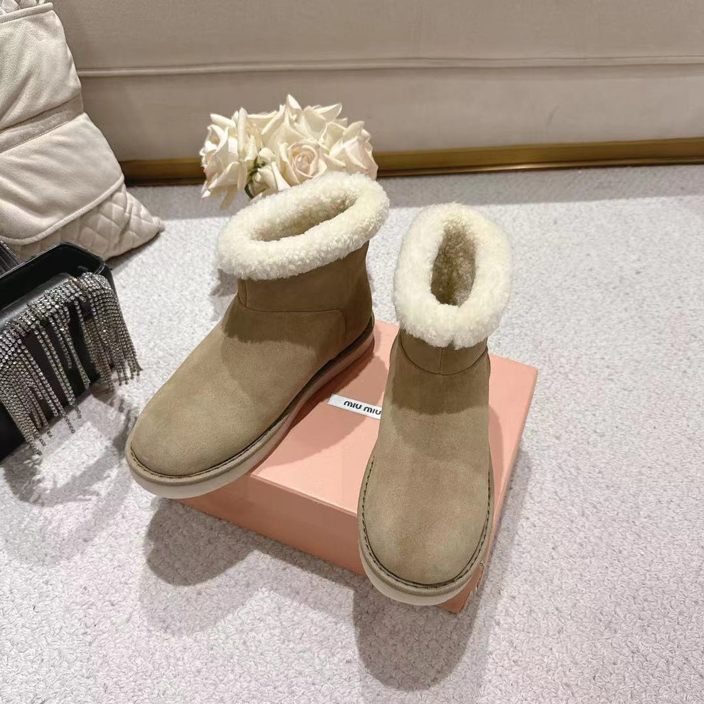 Miu Snow Boots Taupe Suede Shearling 455925