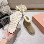 Miu Snow Boots Taupe Suede Shearling 455925