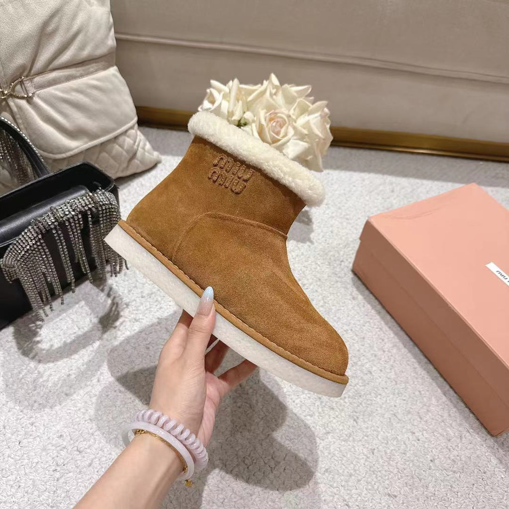 Miu Snow Boots Brown Suede Shearling 455926