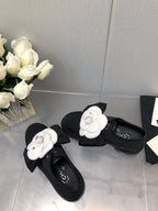 CC 26s Camellia Lug Sole Loafers Black White Cotton