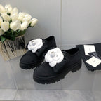 CC 26s Camellia Lug Sole Loafers Black White Cotton