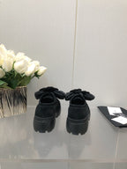 CC 26s Camellia Lug Sole Loafers Black Cotton Suede 673052