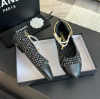 Double Strap Chunky Heel Mary Jane Shoes Black/White Caro