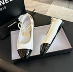 Double Strap Chunky Heel Mary Jane Shoes White Black