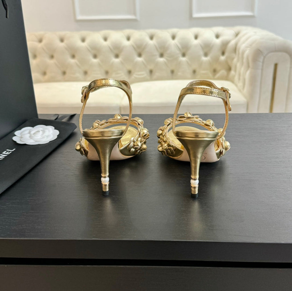 cc camelia sandal 80 gold metalic calfskin