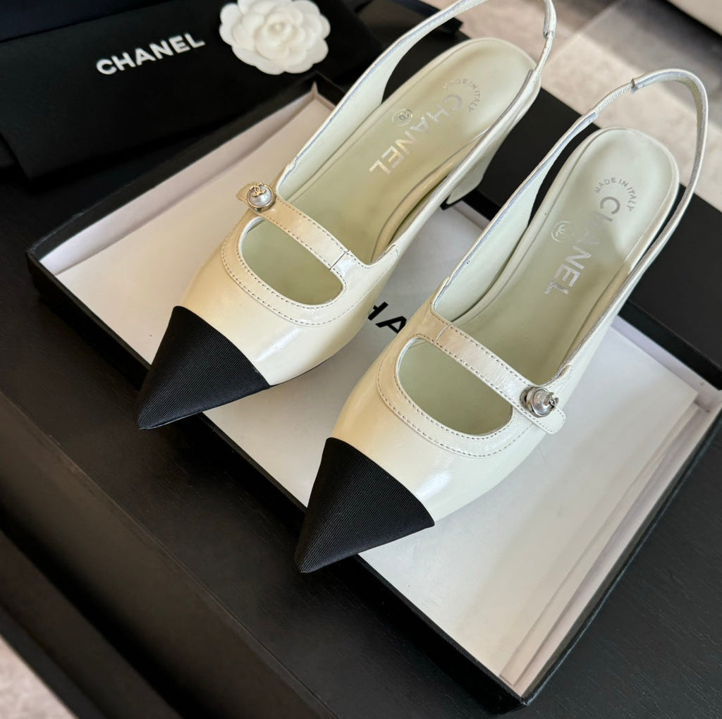 Double C WOMEN'S Slingback SPIRIT TOE White Lambskin