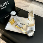 Platform Peep-Toe Sandals White/Black Caro Lambskin