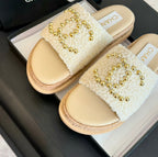 CC 25C Slippers Cream Satin Fabric 212978