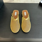 flat mule fishnet gold metalic lambskin