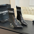 CC Ankle Boots Black Chain Wool And Lambskin