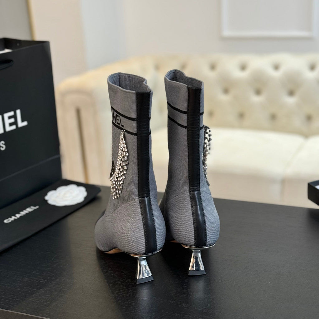 CC Ankle Boots Grey Wool And Lambskin