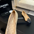 ballet flat beige quilted lambskin large black cc logo