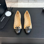 ballet flat beige quilted lambskin large black cc logo