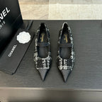 mary jane 35 pointed toe black white tweed sequin