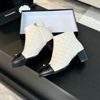 CC Ankle Boots 50mm White Black Quilted Lambskin