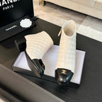 CC Ankle Boots 50mm White Black Quilted Lambskin
