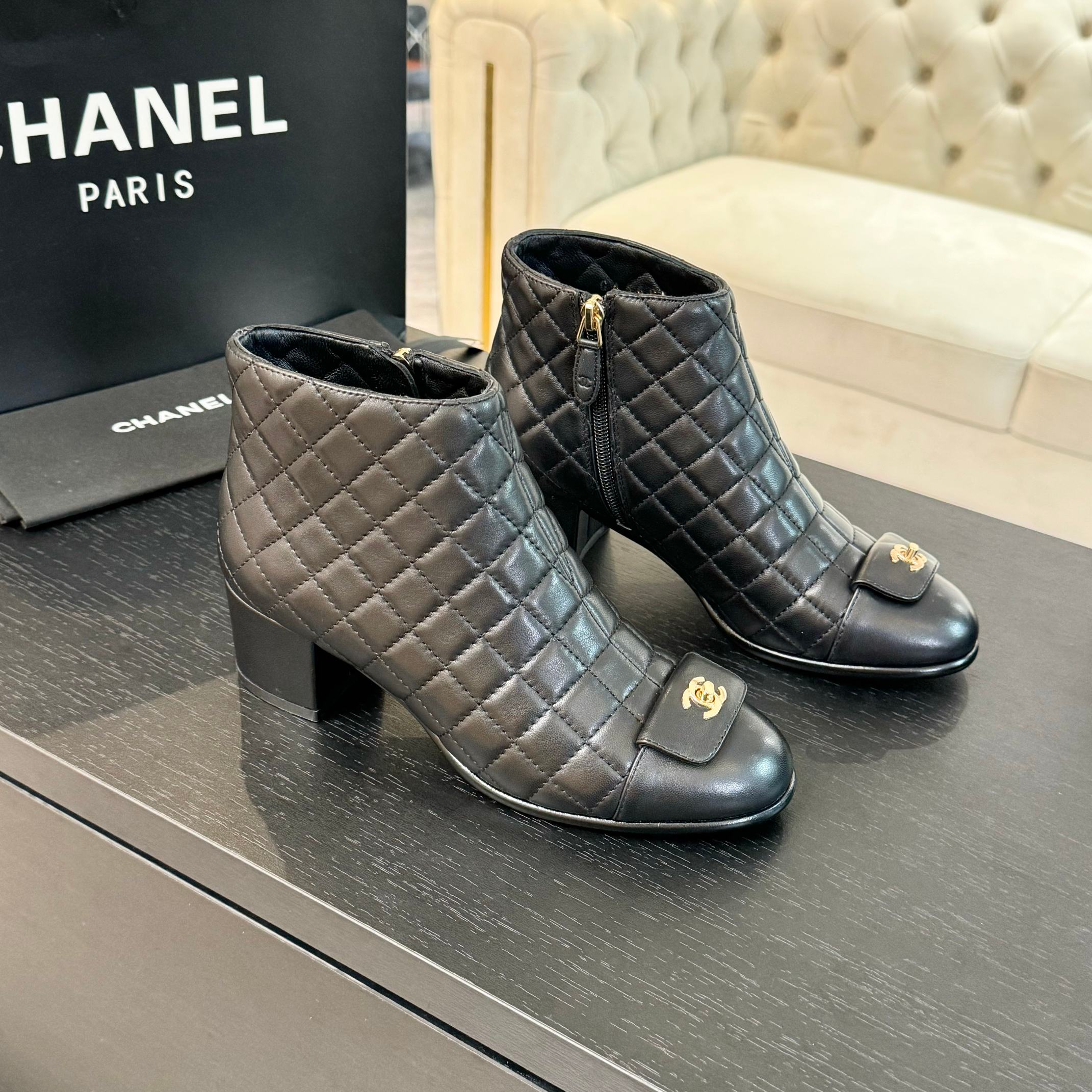 CC Ankle Boots 50mm Black Quilted Lambskin