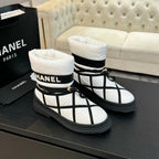 CC Ankle Boots White Mix Black Wind Cloth Quilted