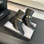 CC Short boots Black Cowhide Mix Fabric Denim