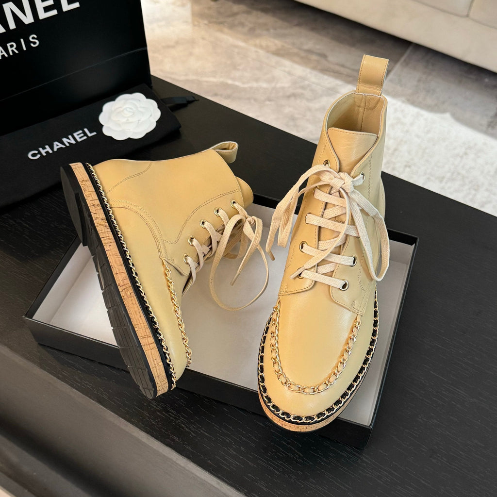 CC Ankle Boots Beige With Chain Calfskin