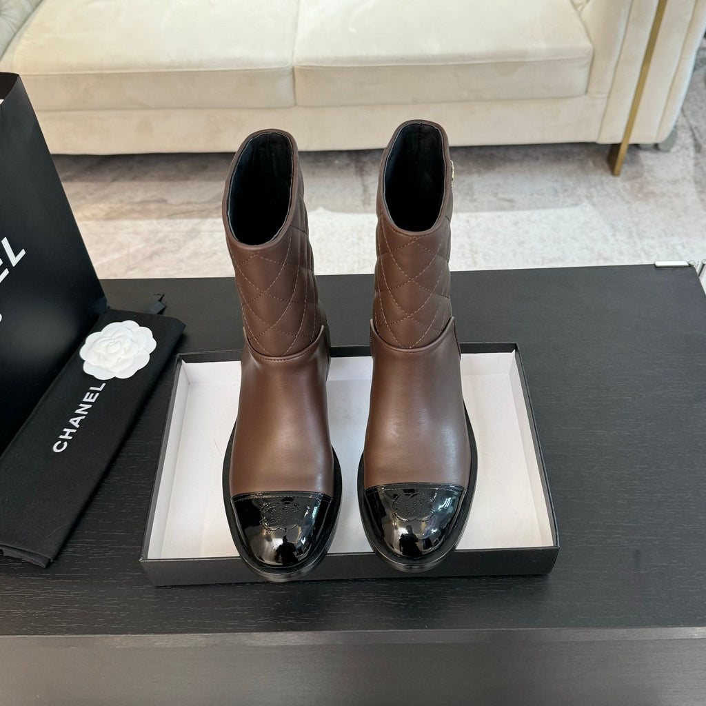 CC Ankle Boots 30mm Earth Brown Calfskin Quilted