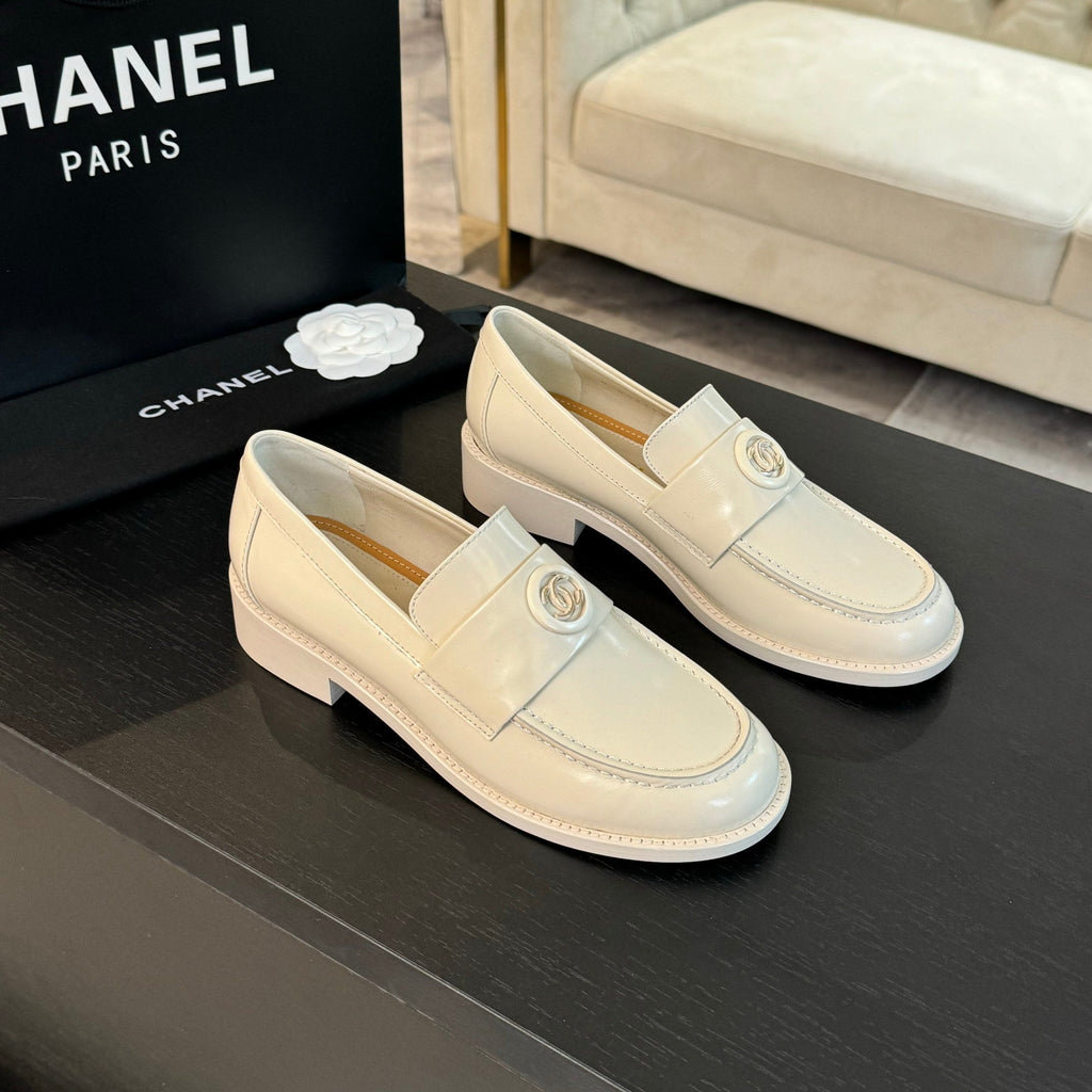 CC Moccasins Glossy White Cowhide