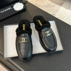 CC Mule Black Calfskin Lamb Wool