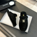 CC Mule Black Suede Lamb Wool