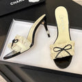 CC 25 Camellia Sandals Beige Black Silk Satin Lambskin 251720