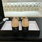 CC 25P Ballet Heel 50mm Black Beige Raffia Large Logo