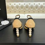 CC 25S Slingback 85mm Beige Calfskin Black Grosgrain