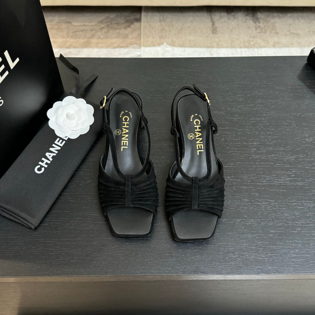 CC 25S Sandal Heel 50mm Black Suede Kidskin