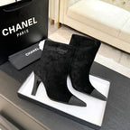CC Gabrielle Chanel Ankle Boots 8.5cm Black Suede Black Fabric