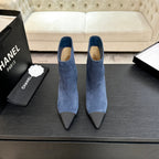 CC Gabrielle Chanel Ankle Boots 8.5cm Dark Blue Suede Black Fabric