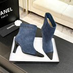 CC Gabrielle Chanel Ankle Boots 8.5cm Dark Blue Suede Black Fabric