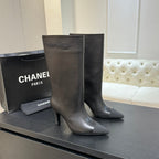 CC Gabrielle Chanel Boots 8.5cm Black Sheepskin Black Fabric