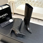 CC Gabrielle Chanel Boots 8.5cm Black Sheepskin Black Fabric