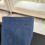 CC Gabrielle Chanel Boots 8.5cm Dark Blue Suede Black Fabric