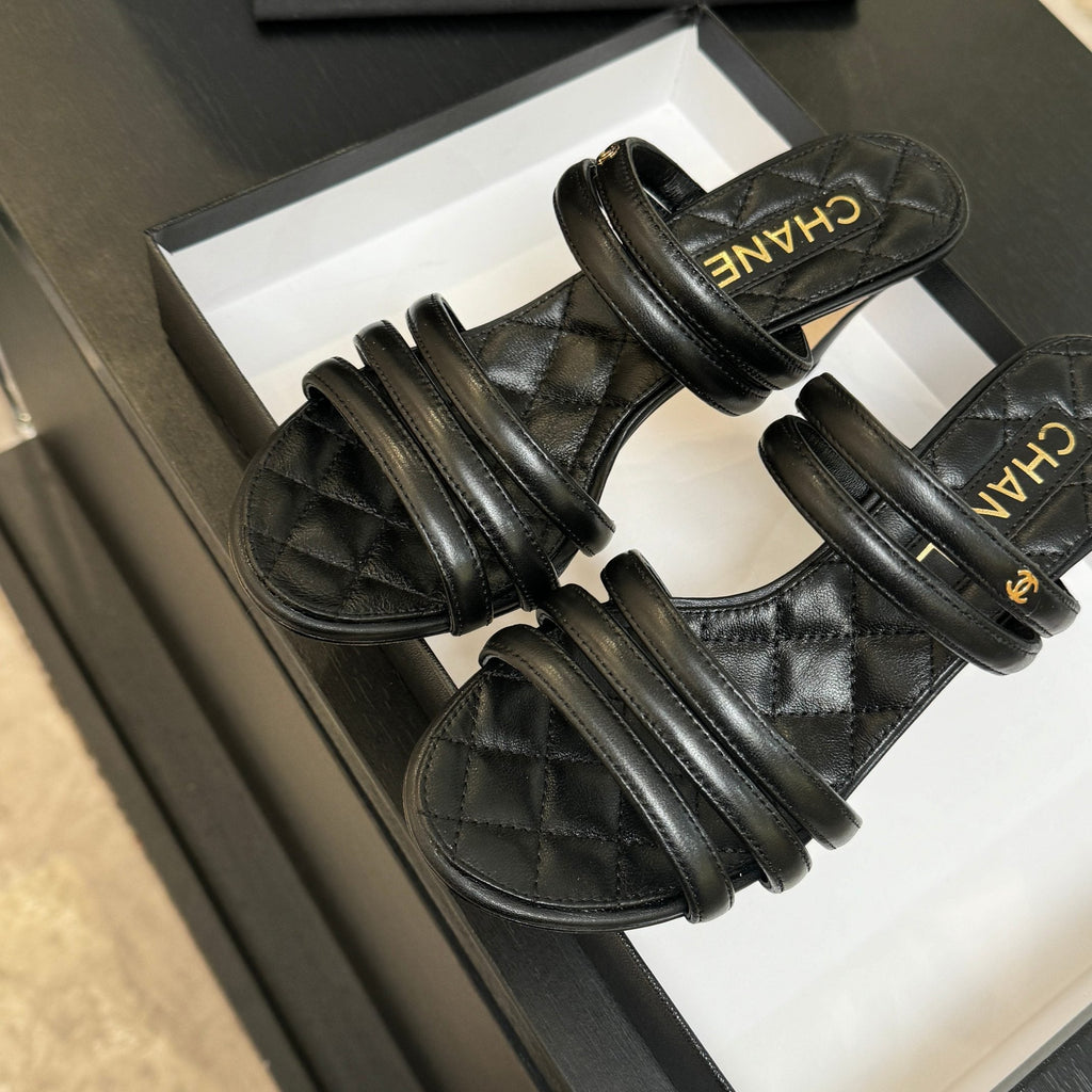 CC 26C Double C Strap Sandals Black Sheepskin