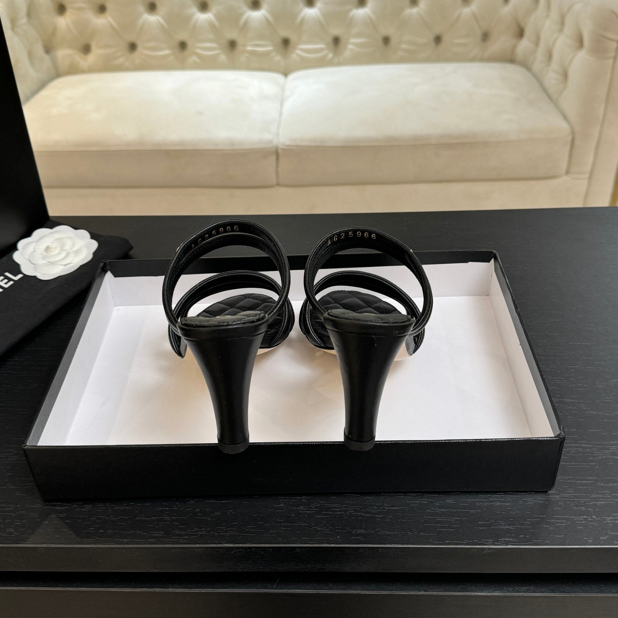 CC 26C Double C Strap Sandals Black Sheepskin