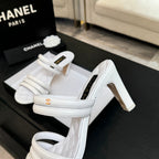 CC 26C Double C Strap Sandals White Sheepskin