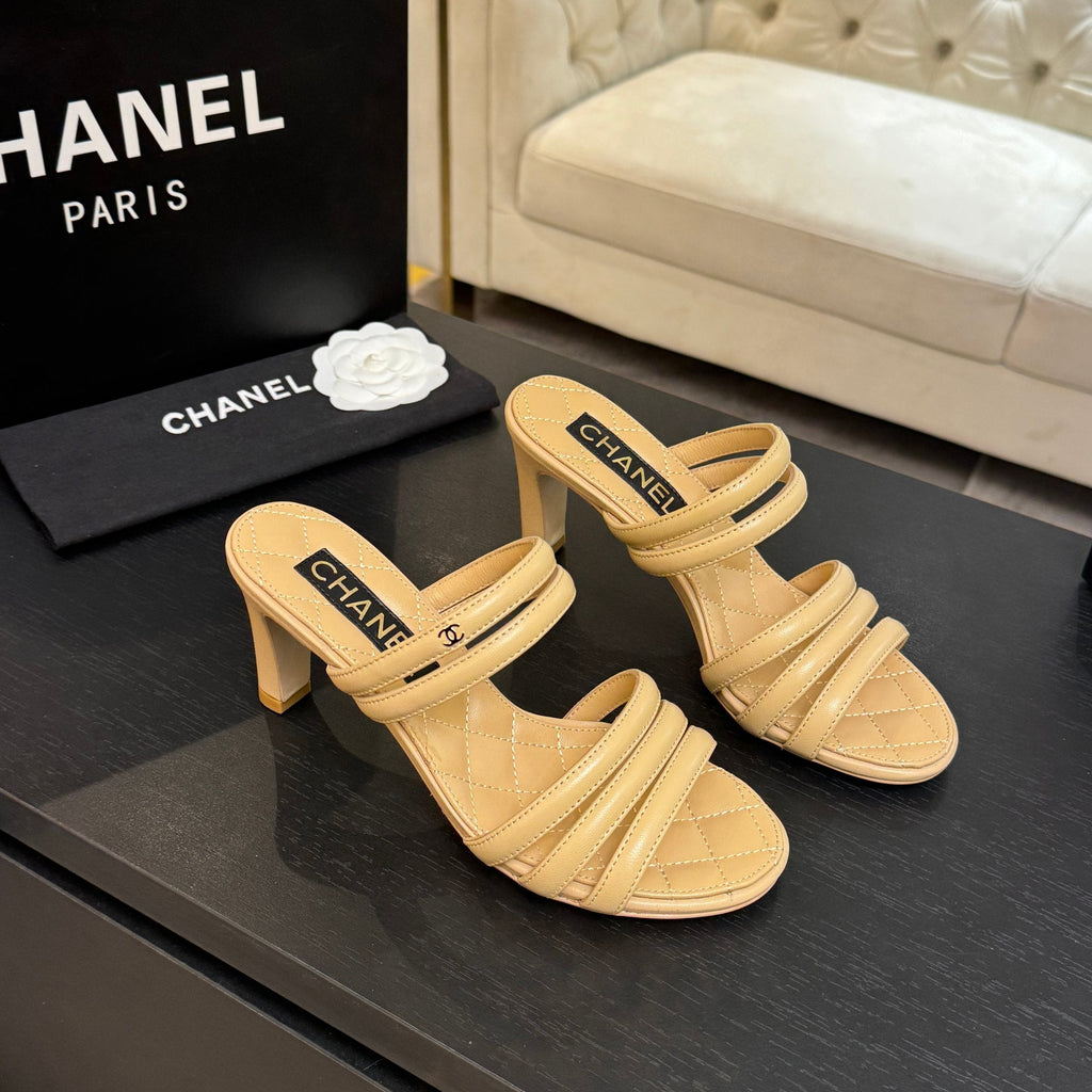 CC 26C Double C Strap Sandals Beige Sheepskin