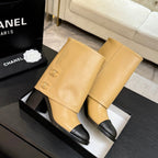 CC 26s Chunky Heel Tro r Ankle Boots Black Beige Sheepskin 673033