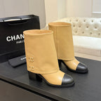 CC 26s Chunky Heel Tro r Ankle Boots Black Beige Sheepskin 673033