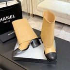 CC 26s Chunky Heel Tro r Ankle Boots Black Beige Sheepskin 673033