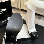 CC 26s Chunky Heel Tro r Ankle Boots Black White Sheepskin 673036