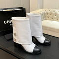 CC 26s Chunky Heel Tro r Ankle Boots Black White Sheepskin 673036