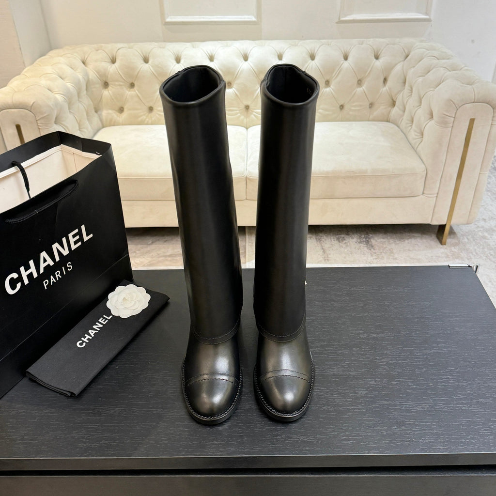 CC 26s Chunky Heel Tro r Boots Black Sheepskin 673036