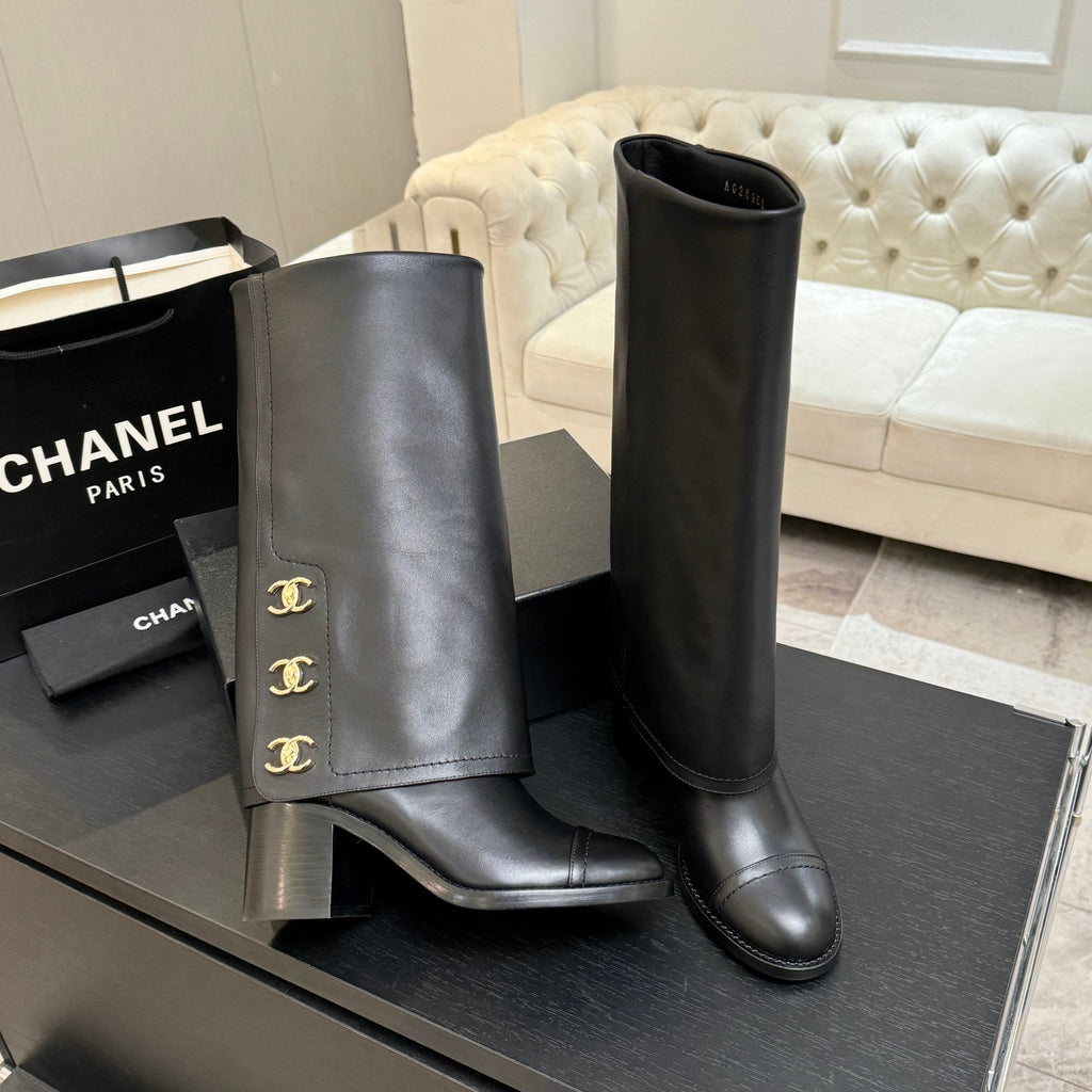 CC 26s Chunky Heel Tro r Boots Black Sheepskin 673036