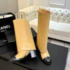 CC 26s Chunky Heel Tro r Boots Black Beige Sheepskin 673037